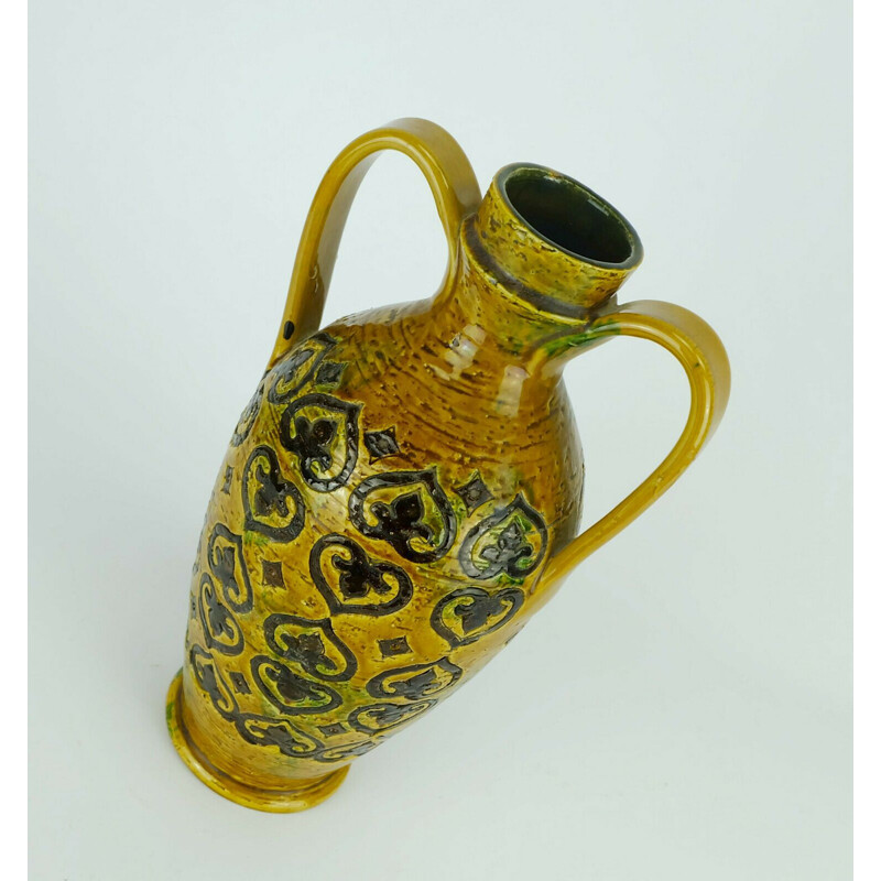 Vase vintage italien pour Bitossi en céramique jaune 1960