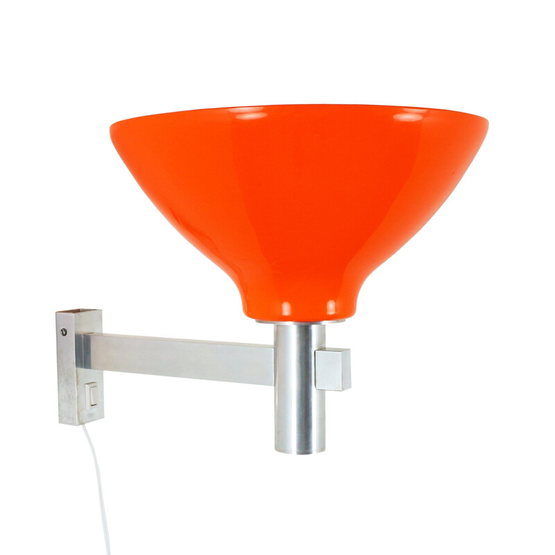 Vintage orange acrylic and aluminium wall light 1970