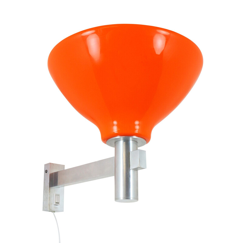 Vintage orange acrylic and aluminium wall light 1970