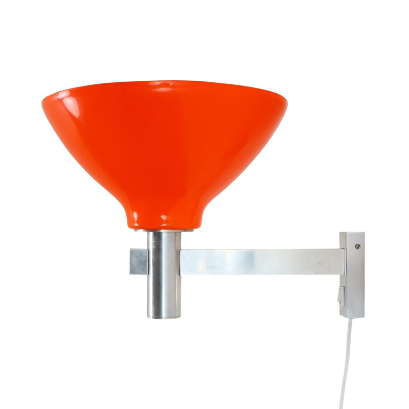 Vintage orange acrylic and aluminium wall light 1970