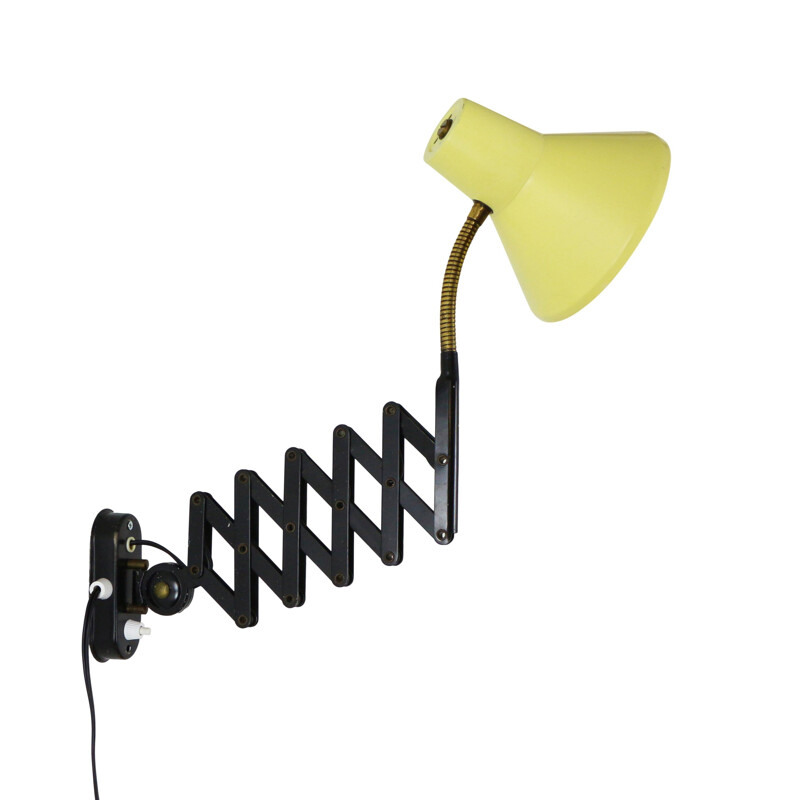 Vintage dutch yellow and black scissor wall light by Hala Zeist 1960s
