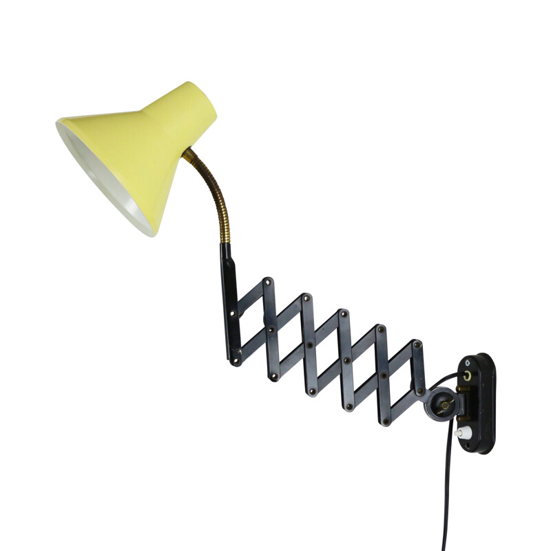 Vintage dutch yellow and black scissor wall light by Hala Zeist 1960s