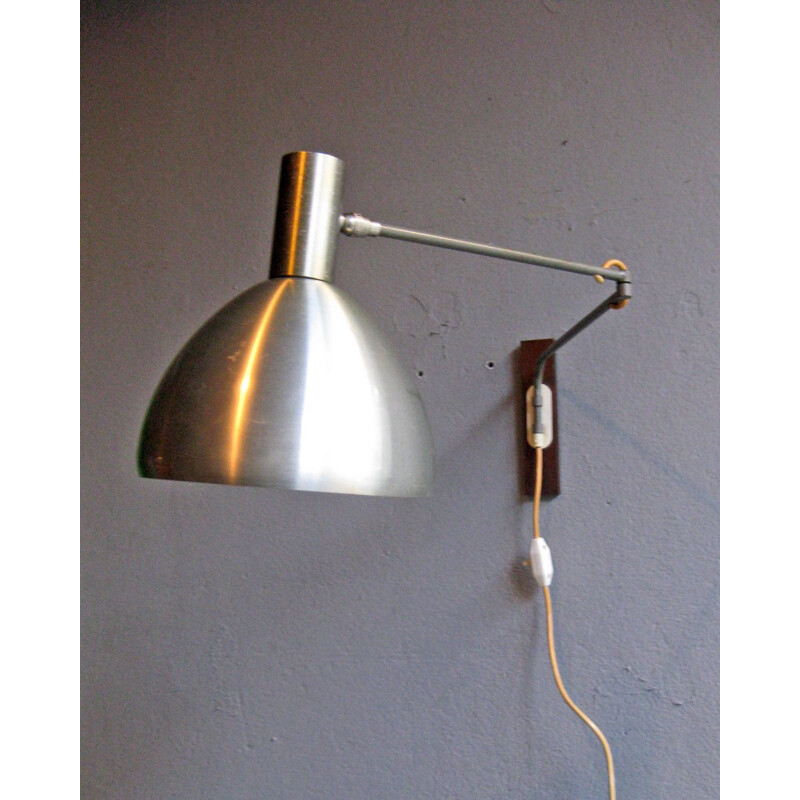 Vintage adjustable wall lamp in wood and aluminium 1950