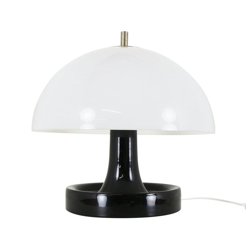 Lampe vintage champignon noire et blanche avec base en céramique 1970