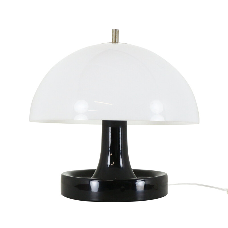 Vintage black and white mushroom lamp with ceramic base 1970s