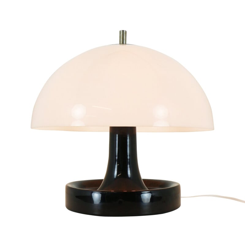 Lampe vintage champignon noire et blanche avec base en céramique 1970