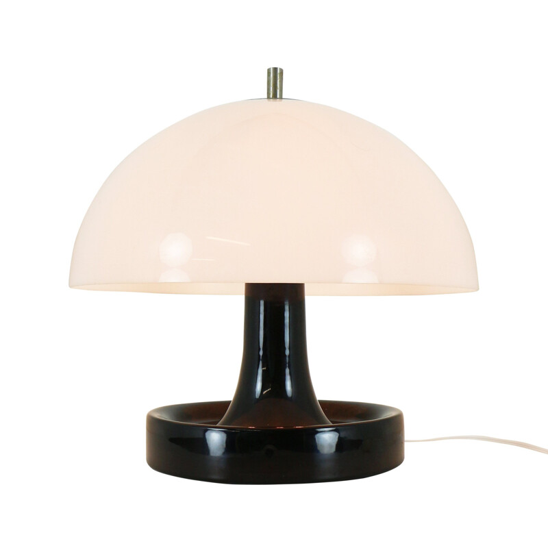 Vintage black and white mushroom lamp with ceramic base 1970s