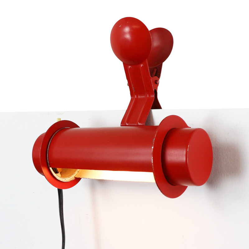 Vintage rotatable clamp wall light in deep red aluminium 1960s