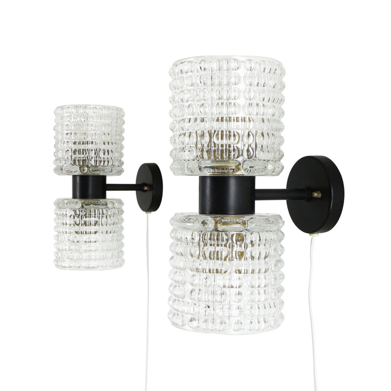 Pair of vintage Zonnewende sconces for Raak Amsterdam in glass and metal 1960s