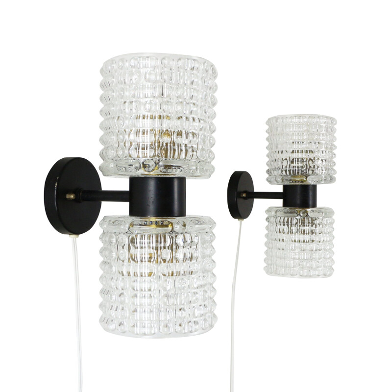 Pair of vintage Zonnewende sconces for Raak Amsterdam in glass and metal 1960s