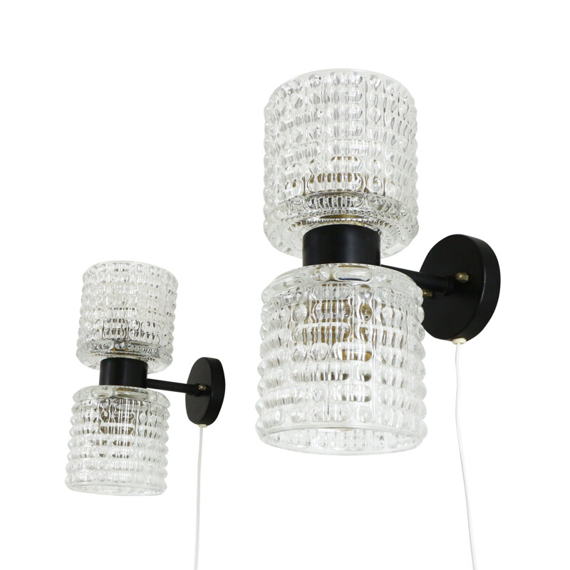 Pair of vintage Zonnewende sconces for Raak Amsterdam in glass and metal 1960s