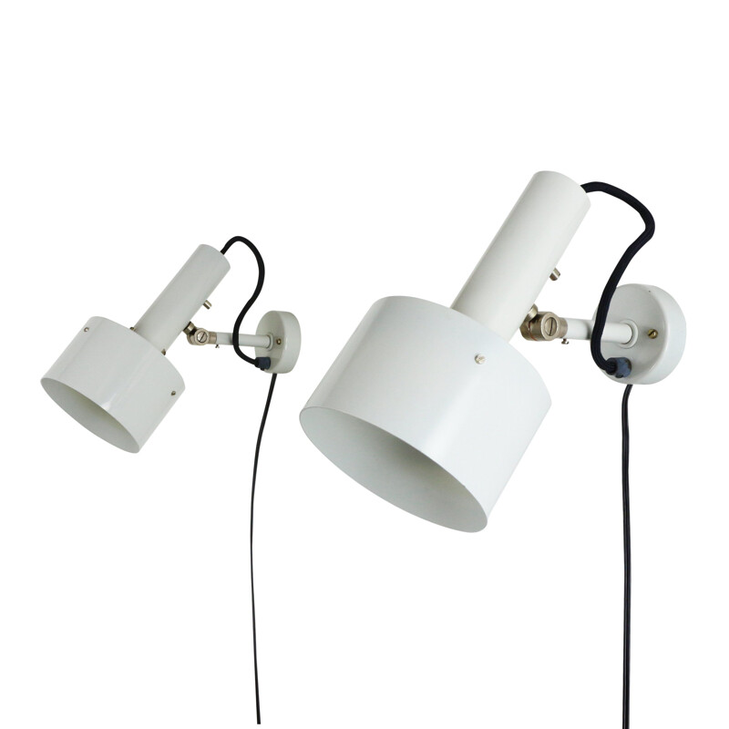 Pair of vintage danish wall lamps in white aluminium 1970s
