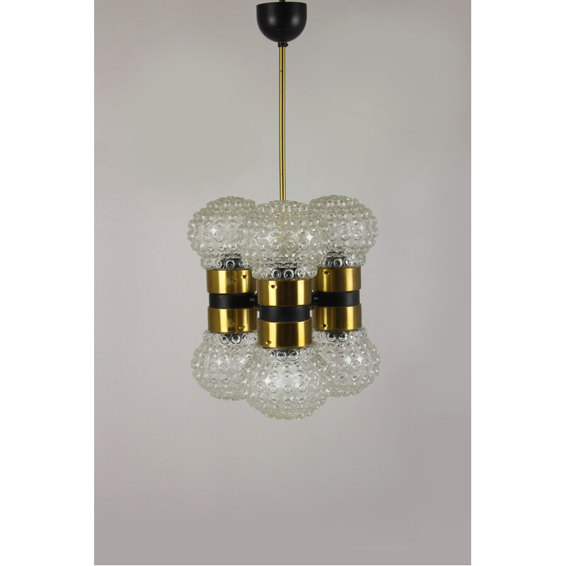 Vintage glass and metal pendant lamp by Napako, Czechoslovakia 1970