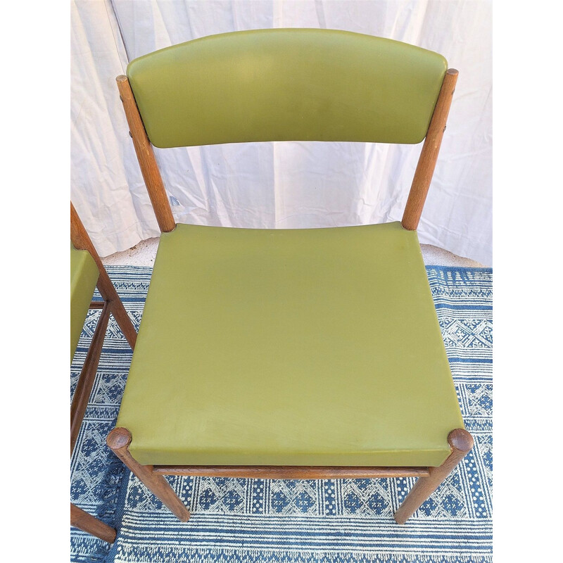 Set of 6 vintage scandinavian chairs in teak and green leatherette 1960