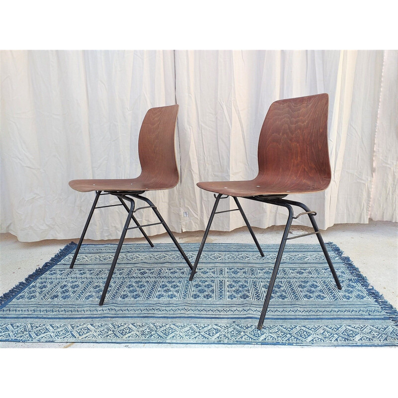 Paire de chaises vintage Pagholz en bois et métal 1960
