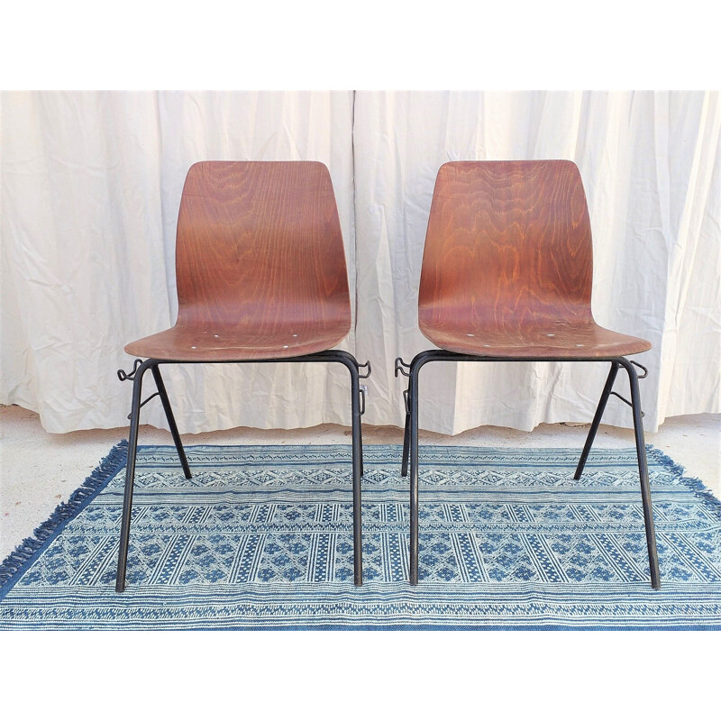 Pair of vintage Pagholz chairs in wood and metal 1960