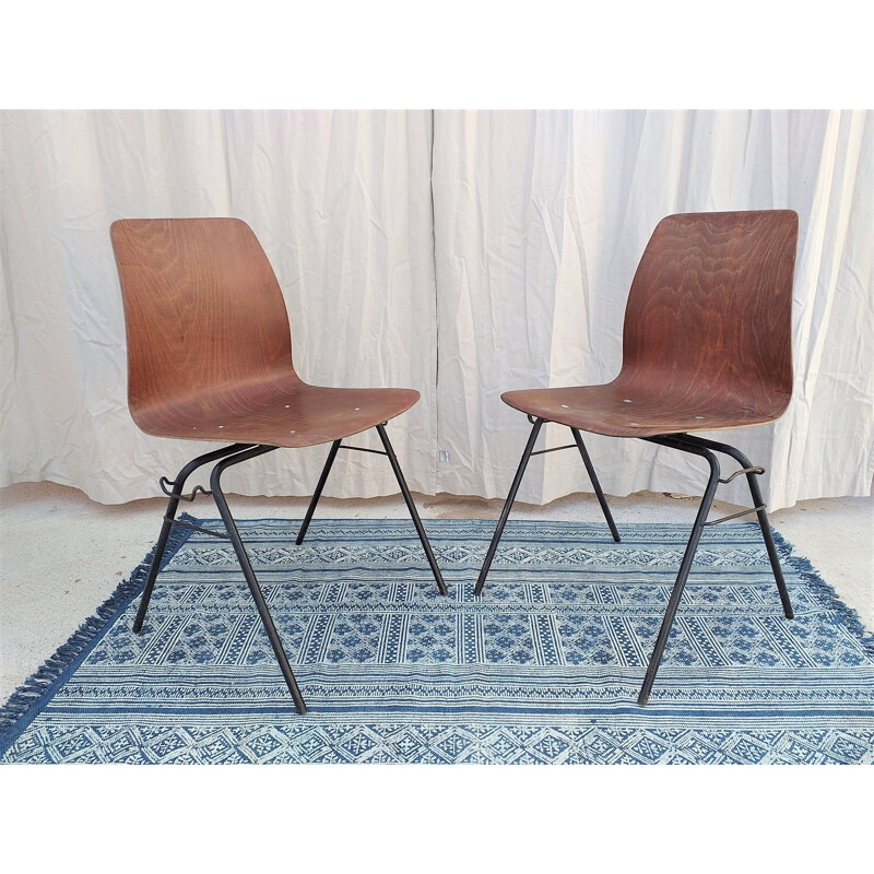 Pair of vintage Pagholz chairs in wood and metal 1960