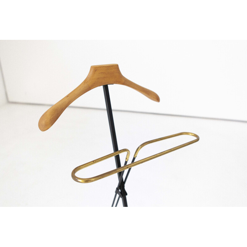 Vintage italian floorlamp in brass wood and black iron 1950