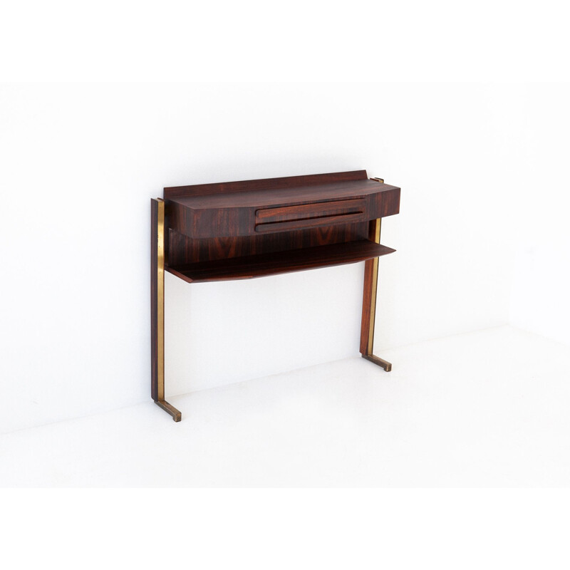 Vintage italian console table in brass and rosewood 1950