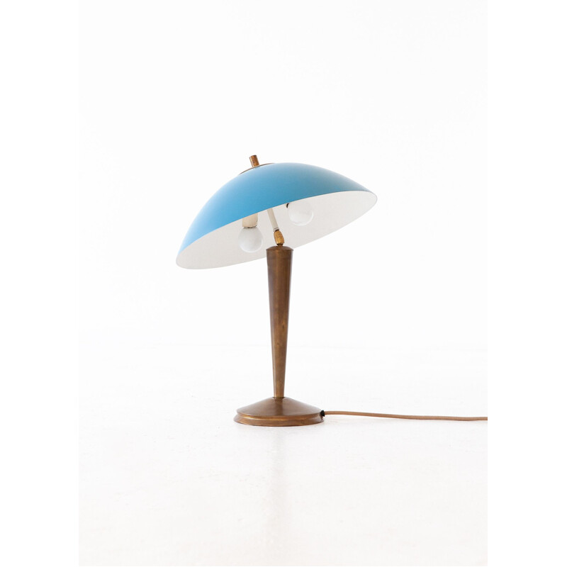 Vintage blue table lamp in brass and metal 1950