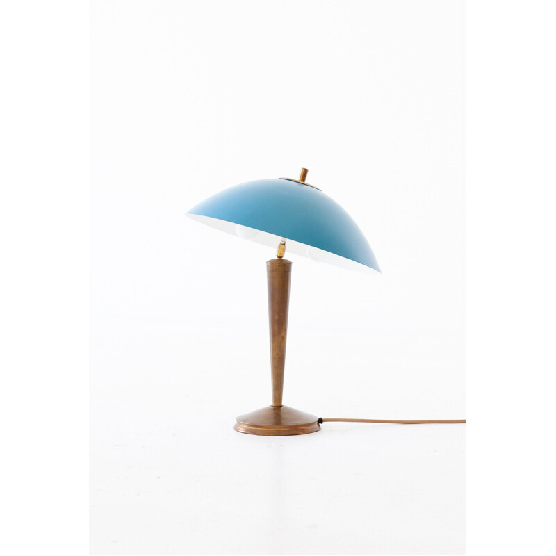 Vintage blue table lamp in brass and metal 1950