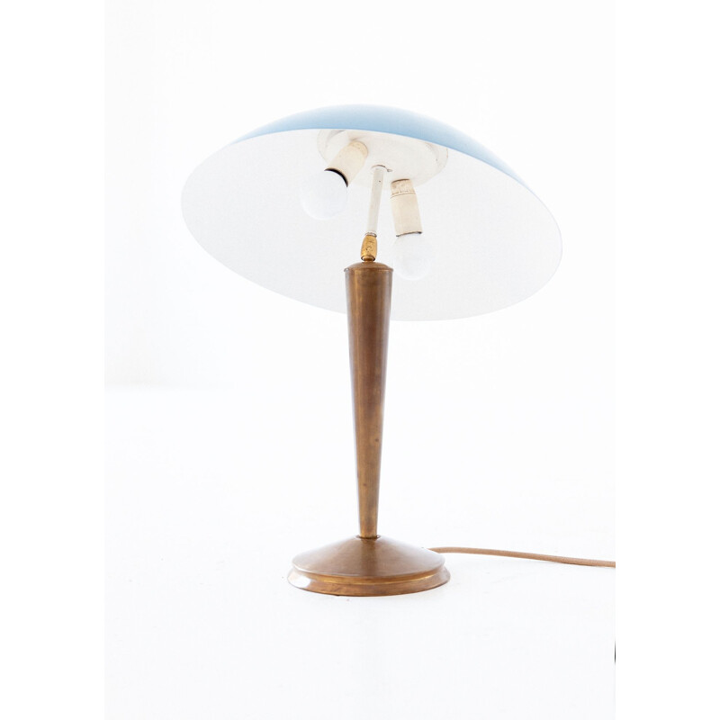 Vintage blue table lamp in brass and metal 1950