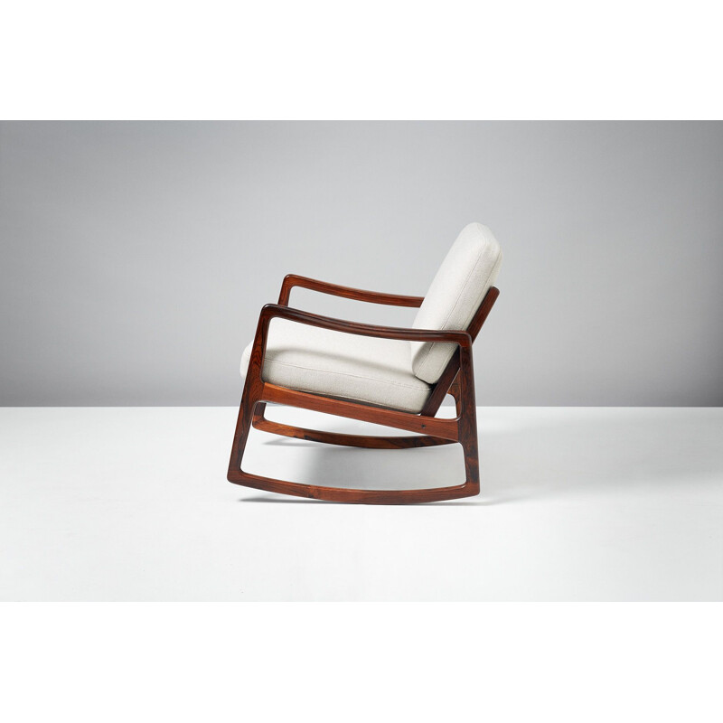 Vintage Model FD-120 for France & Son rocking chair in rosewood and white fabric 1960
