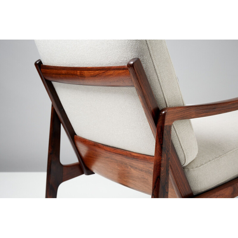 Vintage Model FD-120 for France & Son rocking chair in rosewood and white fabric 1960