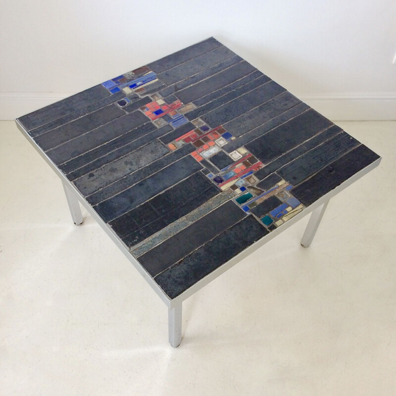 Vintage belgian coffee table in ceramic and slate 1960