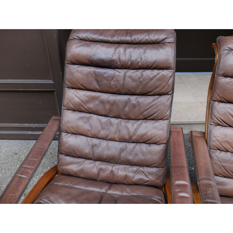 Pair of vintage armchairs for Westnofa in brown leather 1970