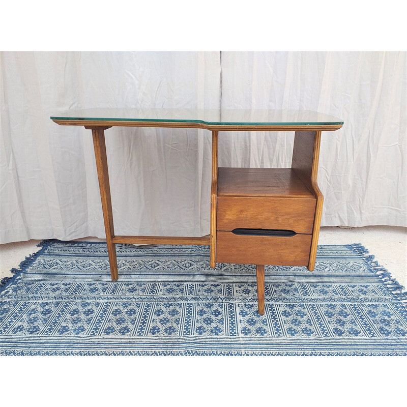 French oakwood vintage by Jacques Hauville desk 1950