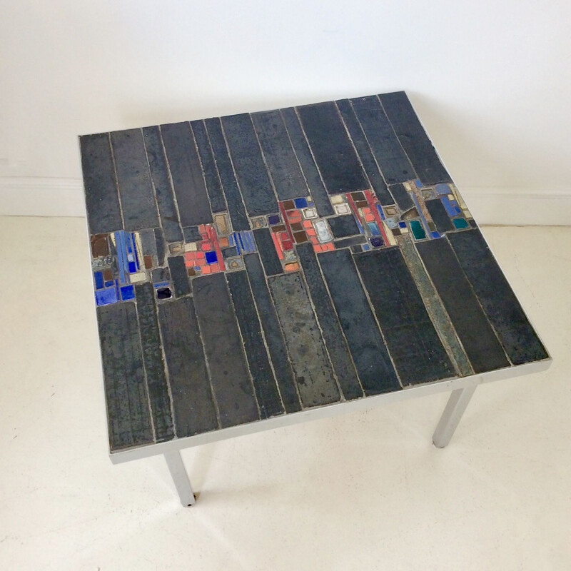 Vintage belgian coffee table in ceramic and slate 1960