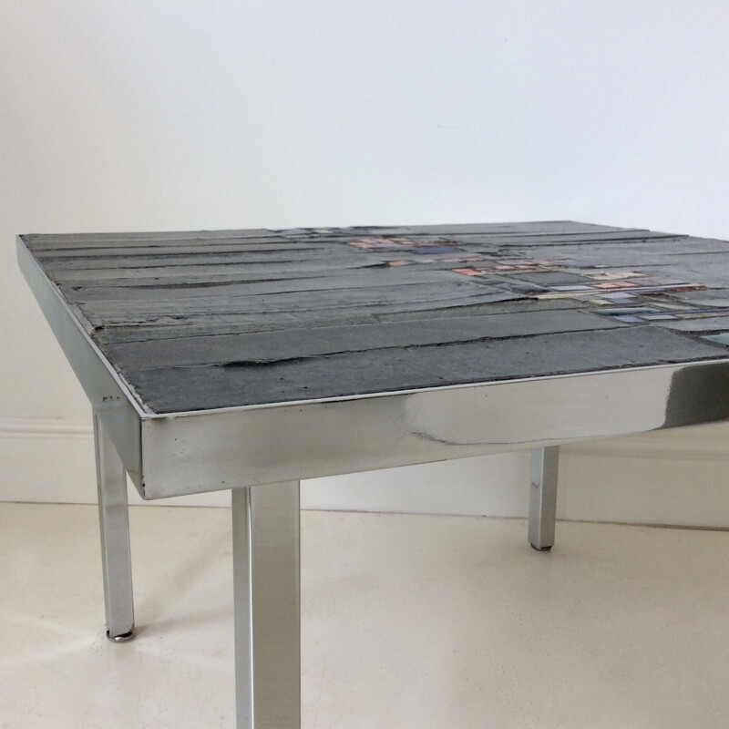 Vintage belgian coffee table in ceramic and slate 1960