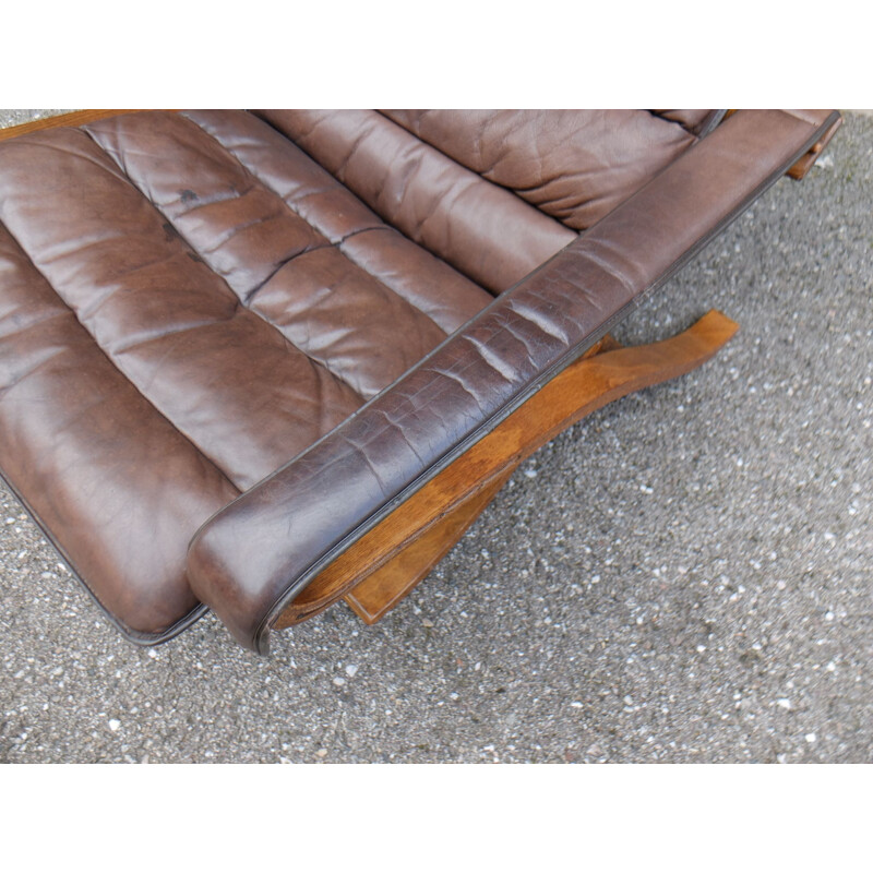 Pair of vintage armchairs for Westnofa in brown leather 1970