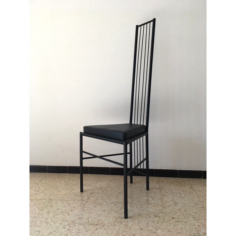 Suite de 6 chaises vintage françaises en métal noir 1980
