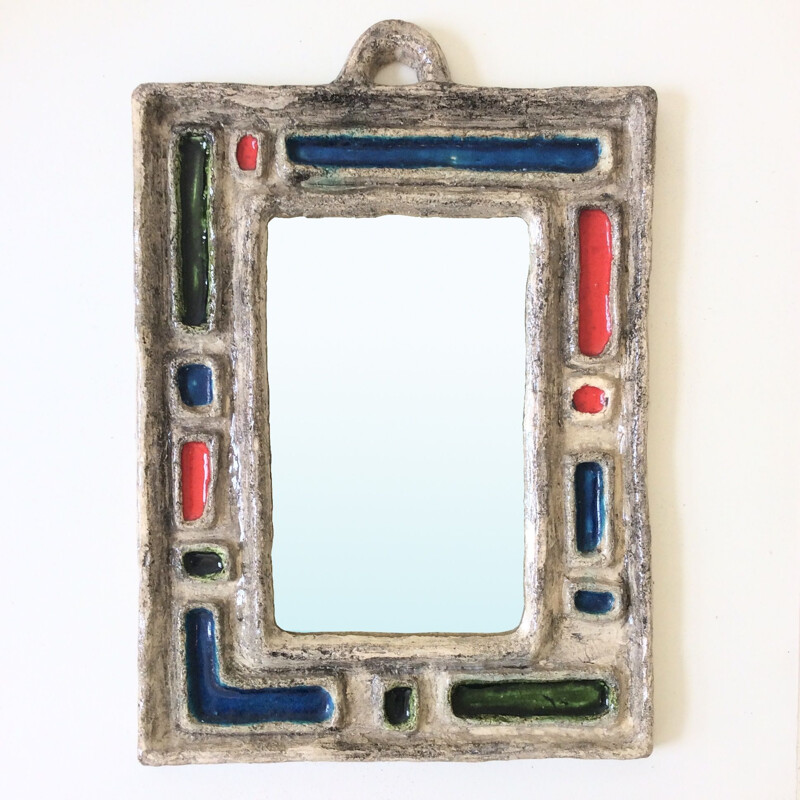 French vintage mirror in enamelled ceramic 1950