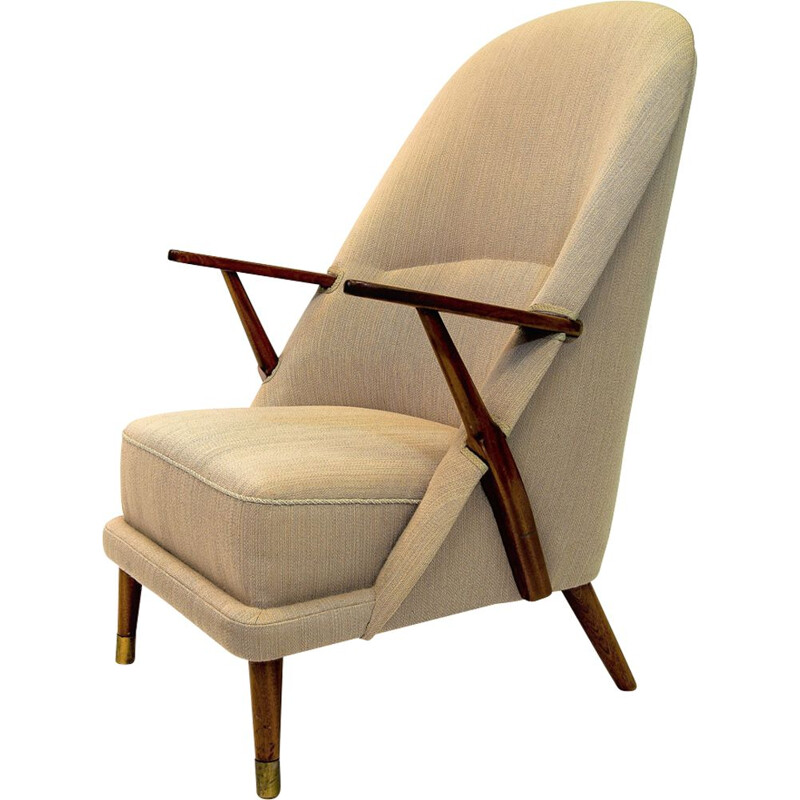 Vintage Scandinavian armchair in beige fabric