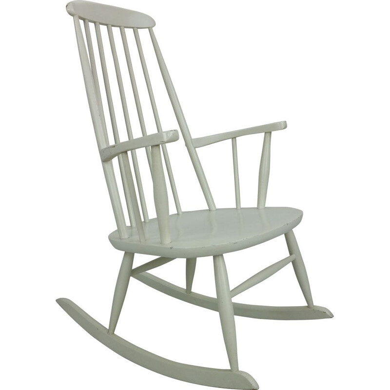 Vintage white Scandinavian rocking chair