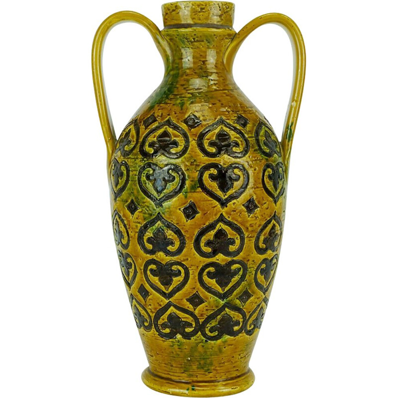 Vintage italian vase for Bitossi in yellow ceramic 1960