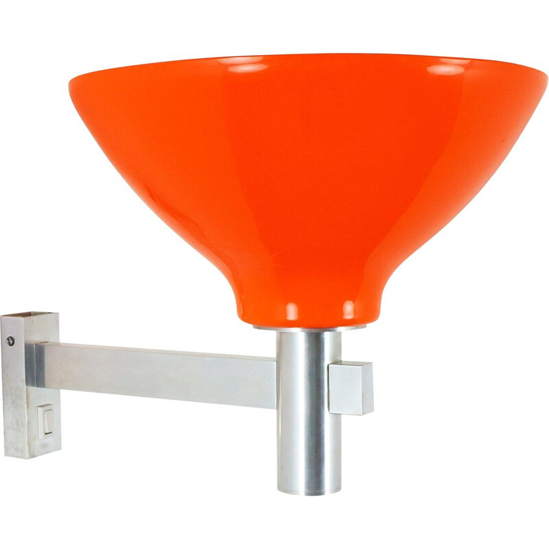 Vintage orange acrylic and aluminium wall light 1970