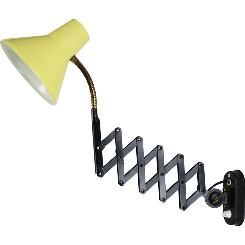 Vintage dutch yellow and black scissor wall light by Hala Zeist 1960s