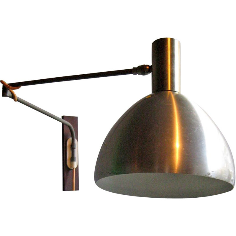 Vintage adjustable wall lamp in wood and aluminium 1950