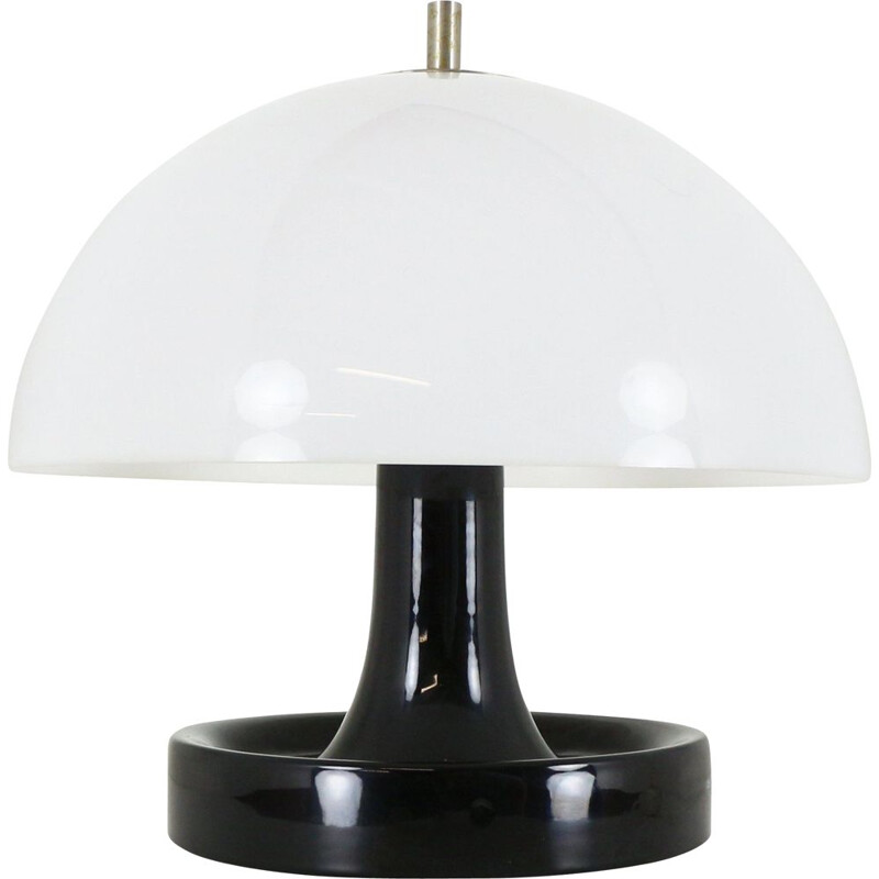 Vintage black and white mushroom lamp with ceramic base 1970s