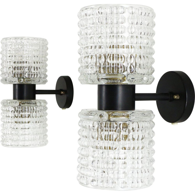 Pair of vintage Zonnewende sconces for Raak Amsterdam in glass and metal 1960s