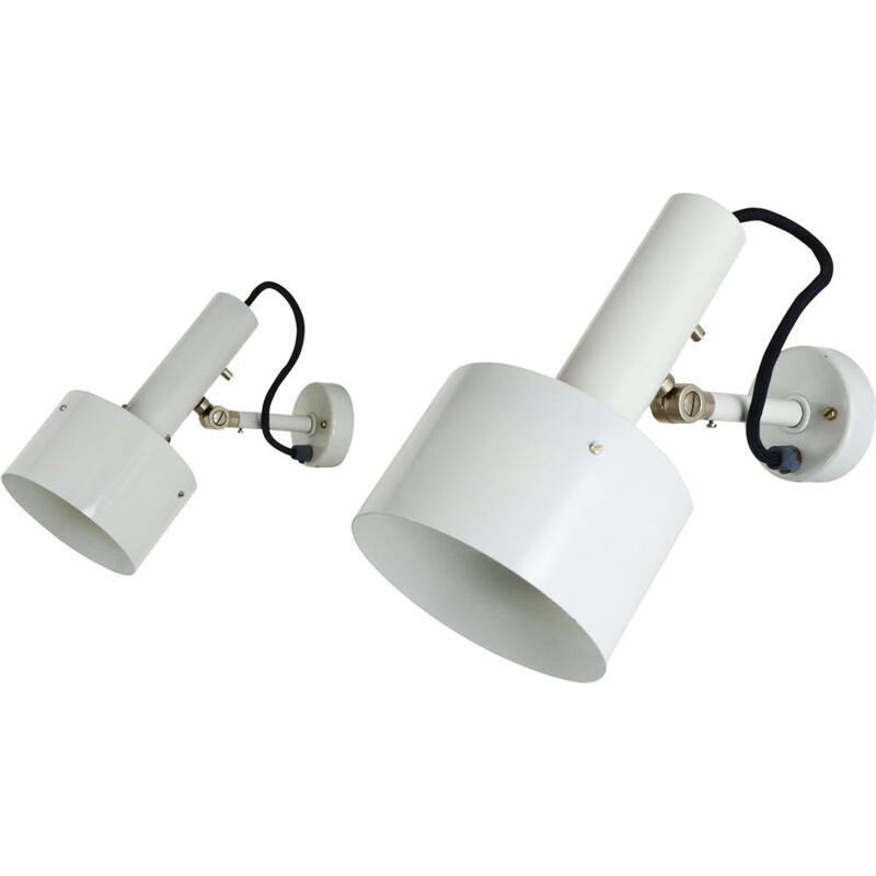 Pair of vintage danish wall lamps in white aluminium 1970s