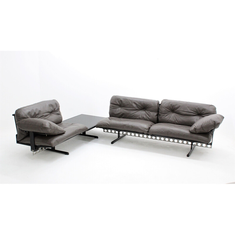 Vintage 3-seater sofa in leather by Pierluigi Cerri for Poltrona Frau,1980