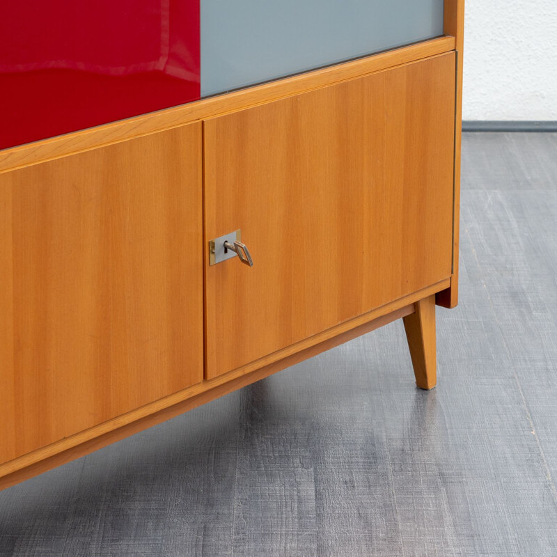 Vintage cabinet with coloured glass sliding doors from the 60s