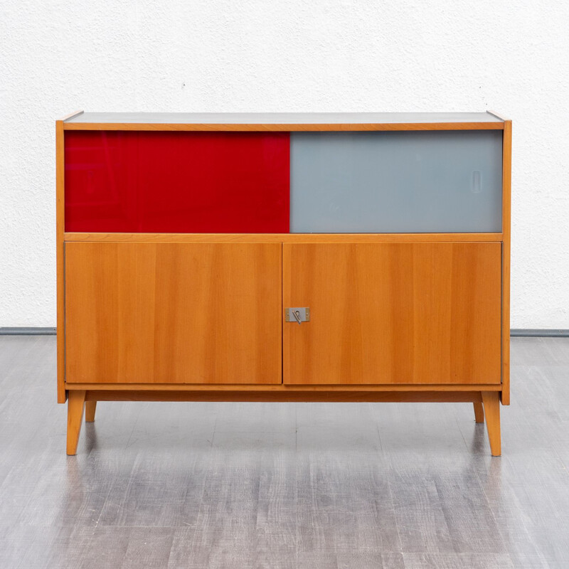 Vintage cabinet with coloured glass sliding doors from the 60s