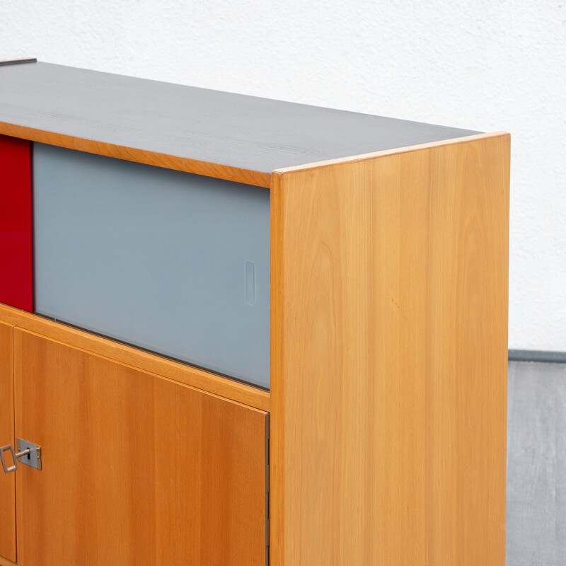 Vintage cabinet with coloured glass sliding doors from the 60s