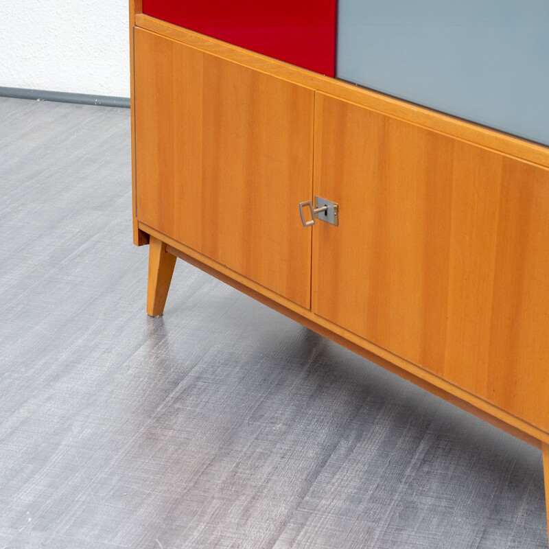 Vintage cabinet with coloured glass sliding doors from the 60s